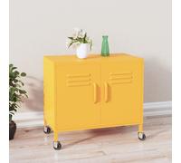 Fecpoo Armoire en acier jaune moutarde 60 x 35 x 56 cm avec 2 roues avant freinables et fentes d'aération - pour bureau et entrepôt