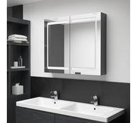 Fecpoo Armoire miroir LED pour salle de bain - Économie d'énergie - 3 étagères - MDF avec revêtement en mélamine - Gris - 80 x 12 x 68 cm