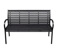 Fecpoo Banc de jardin WPC noir 116 x 59 x 81 cm Cadre en acier | Composite de bois et plastique WPC durable, pieds en acier stables, résistant aux intempéries, max. 110 kilogrammes