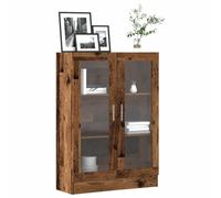 Fecpoo Bibliothèque avec 3 compartiments et façade en verre, matériau en bois vieilli, 82,5 x 30,5 x 115 cm, utilisation universelle