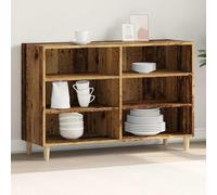 Fecpoo Buffet avec 6 compartiments 103,5 x 35 x 70 cm en bois et pieds en eucalyptus massif - Aspect bois vieilli pour un intérieur moderne