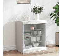 Fecpoo Buffet avec éclairage LED blanc 60,5 x 37 x 67 cm en bois et verre - Meuble de salon moderne pour livres, décoration et objets de collection