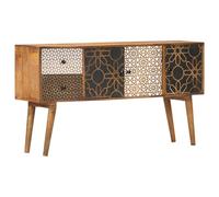 Fecpoo Buffet avec motifs imprimés décoratifs 130 x 30 x 70 cm - Buffet en bois massif de manguier avec 2 tiroirs et 3 portes pour un intérieur élégant