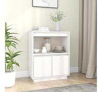 Fecpoo Buffet blanc 60 x 34 x 75 cm en pin massif - Buffet de salon pratique avec beaucoup d'espace de rangement pour livres, décoration et multimédia