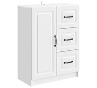 Fecpoo Buffet blanc brillant 66 x 34,5 x 87 cm en bois avec 3 tiroirs et porte battante à 90° pour décoration moderne