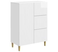 Fecpoo Buffet blanc brillant 66 x 34,5 x 90 cm en bois avec 3 tiroirs et 1 porte battante - Meuble de rangement élégant pour salon et salle à manger