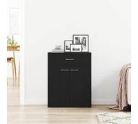 Fecpoo Buffet en bois - 60 x 30 x 75 cm - Aspect chêne noir - Avec porte encastrée et poignées en acier - Pour salon moderne