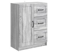 Fecpoo Buffet en bois gris Sonoma - 66 x 34,5 x 87 cm - Avec 3 tiroirs et porte battante à 90° - Meuble de décoration d'intérieur pratique pour un intérieur moderne