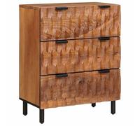 Fecpoo Buffet en bois massif de mangue, 60 x 33 x 75 cm, marron acacia avec 3 compartiments de rangement, meuble minimaliste pour salon et salle à manger