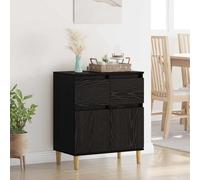 Fecpoo Buffet en bois noir aspect chêne 60 x 35 x 70 cm avec tiroir à roulement à billes et portes à charnières - Meuble fin du milieu du siècle pour le salon