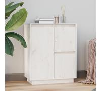 Fecpoo Buffet en pin massif - 60 x 34 x 75 cm - Blanc - Armoire pratique à 3 compartiments avec plateau supérieur robuste pour livres et décoration
