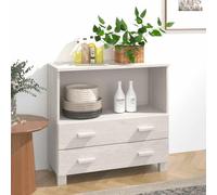 Fecpoo Buffet Hamar blanc en pin massif, 85 cm de large, 80 cm de haut, avec poignées en bois et fixation murale, pour un rangement élégant