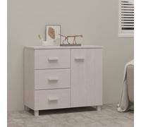 Fecpoo Buffet Hamar blanc, pin massif et MDF, 90 cm de large, 3 tiroirs + 1 porte, rangement élégant pour le salon