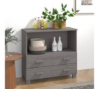 Fecpoo Buffet Hamar gris clair, 85 cm de large, en bois massif (pin) et MDF, 1 compartiment + 2 tiroirs, rangement élégant pour le salon