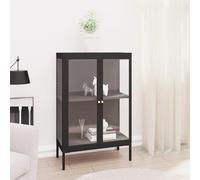 Fecpoo Buffet noir 75 x 35 x 105 cm en acier et verre trempé avec étagère réglable - Meuble de salon élégant pour livres, DVD et décoration