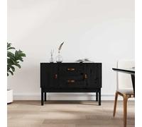 Fecpoo Buffet noir en pin massif 110 x 40 x 78 cm - Buffet de salon rustique avec 2 tiroirs et 2 compartiments pour un rangement élégant