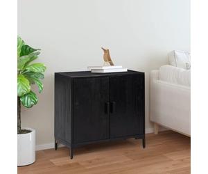 Fecpoo Buffet noir en pin massif 75 x 35 x 70 cm avec 2 compartiments et plateau supérieur stable pour salon et salle à manger