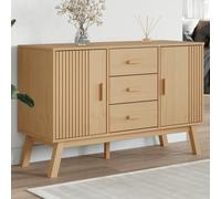 Fecpoo Buffet Olden en pin massif marron, 114 x 43 x 73,5 cm, 3 tiroirs + 2 compartiments fermés, design scandinave pour le salon