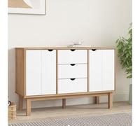Fecpoo Buffet OTTA en bois massif de pin rustique avec plateau supérieur stable et support mural, 113,5 x 43 x 73 cm, marron et blanc, pour un rangement bien rangé