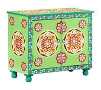 Fecpoo Buffet peint à la main en bois de manguier massif, multicolore, 70 x 35 x 60 cm, 1 pièce, pour un rangement et une présentation élégants