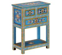 Fecpoo Buffet turquoise en bois de manguier massif 55 x 30 x 76 cm avec décorations peintes à la main - Meuble de salon pour un rangement élégant