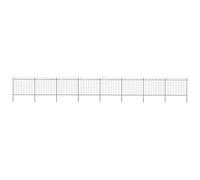 Fecpoo Clôture de jardin en acier avec arceau et arc rond, noir, 150 cm de haut, 8 éléments de clôture + 9 poteaux, revêtement par poudre, pour terrain privé et commercial