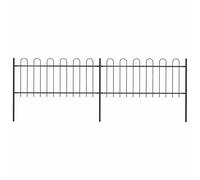 Fecpoo Clôture de jardin en acier avec design en arc rond, noir, 340 cm de longueur × 130 cm de hauteur, 2 éléments + 3 poteaux, revêtement en poudre, pour terrain privé et commercial