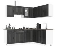 Fecpoo Ensemble de 11 armoires de cuisine Lucca noir en bois avec verre, jusqu'à 81,5 cm de hauteur, kitchenette complète