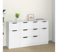 Fecpoo Ensemble de 3 buffets blancs - Commodes en bois facile d'entretien avec beaucoup d'espace de rangement, design minimaliste, 2 portes simples + 1 tiroir à trois tiroirs, pour la maison et le
