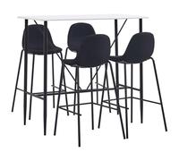 Fecpoo Ensemble de bar 5 pièces noir, table de bar 120 x 60 cm + 4 tabourets de bar avec revêtement en tissu et repose-pieds, plateau en MDF, acier revêtu par poudre, pour cuisine, bar, restaurant