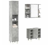Fecpoo Ensemble de meubles de salle de bain 3 pièces Gris béton 60 x 32 x 53,5 cm Matériau bois | Résistant à l'humidité, surface lisse, prêt à monter au mur avec support
