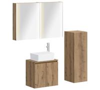 Fecpoo Ensemble de meubles de salle de bain 4 pièces Chêne Artisan 52,1 kg Montage mural LED USB