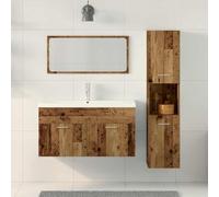 Fecpoo Ensemble de meubles de salle de bain en bois vieilli 90 x 38,5 x 46 cm avec miroir 80 x 37 cm