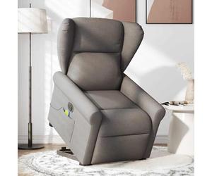 Fecpoo Fauteuil de massage avec aide à se lever - Fonction couchée électrique jusqu'à 135° - Housse en tissu - Taupe - Hauteur d'assise 41,5 cm - Pour personnes âgées et mal au dos