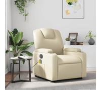Fecpoo Fauteuil de massage vibrant en cuir synthétique crème, position assise 74 x 88 x 97 cm, position allongée 74 x 144 x 78,5 cm, salon