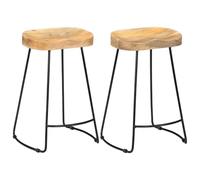 Fecpoo Gavin Lot de 2 tabourets de bar en bois de manguier massif, marron et noir, hauteur 62 cm, chaise de bar industrielle pour salon et salle à manger