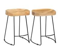 Fecpoo Gavin Lot de 2 tabourets de bar vintage en bois massif de manguier et fer revêtu par pulvérisation, 46 x 38 x 52 cm, marron/noir, pour salon et salle à manger