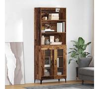 Fecpoo Highboard en bois vieilli - 69,5 x 34 x 180 cm - Avec 2 portes à charnières et pieds en fer industriels - Pour les espaces de vie modernes