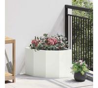 Fecpoo Jardinière d'angle 45 x 45 x 35 cm en acier revêtu par pulvérisation en blanc - Design peu encombrant pour l'extérieur - 1 pièce