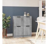 Fecpoo Lot de 2 buffets gris Sonoma - 30 x 30 x 70 cm - En bois - Double montage - Grand espace de rangement - Plateau supérieur robuste pour décoration et médias