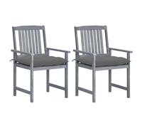 Fecpoo Lot de 2 chaises de jardin avec coussin d'assise - Bois d'acacia massif - Gris - Assise 48 x 46 cm - Résistantes aux intempéries et empilables