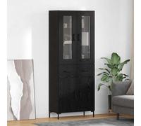 Fecpoo Lot de 2 meubles hauts noirs aspect chêne - En bois - 69,5 x 34 x 180 cm - Montage mural avec espace de rangement pour un intérieur moderne