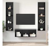 Fecpoo Lot de 3 meubles TV aspect chêne noir 37 x 37 cm avec 11 étagères pour médias et décoration