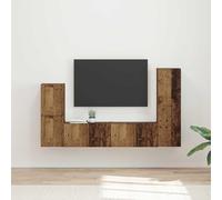 Fecpoo Lot de 4 armoires TV murales en bois vieilli avec 4 portes et 2 étagères pour salon