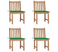 Fecpoo Lot de 4 chaises de jardin avec coussin d'assise - Bois de teck finement poncé - Vert - 50 x 53 x 90 cm - Pour intérieur et extérieur