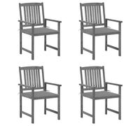 Fecpoo Lot de 4 chaises de jardin avec coussins, en bois d'acacia massif, gris, 61 x 57 x 92 cm, résistantes aux intempéries et empilables, pour terrasse et jardin