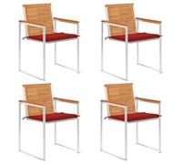 Fecpoo Lot de 4 chaises de jardin avec coussins - En bois d'acacia massif - Rouge - 60 x 56 x 85 cm - Résistantes à la rouille et faciles d'entretien - Pour l'extérieur