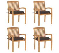 Fecpoo Lot de 4 chaises de jardin empilables avec coussin d'assise - En teck - Taupe - 60 x 57,5 x 90 cm - Résistantes aux intempéries - Pour l'extérieur et l'intérieur