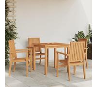 Fecpoo Lot de 4 chaises de jardin empilables en teck massif, 56,5 x 57,5 x 91 cm, avec accoudoirs et dossier ergonomique pour extérieur