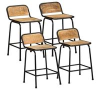Fecpoo Lot de 4 tabourets de bar solides en bois de manguier avec dossier et repose-pieds, 46 x 35,5 x 70 cm, marron/noir, idéal pour îlot de cuisine et balcon